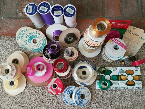 Lot of over 50 Vintage Ribbons Spools, Stats, Moskatels, Pic n Sav, & Unbranded