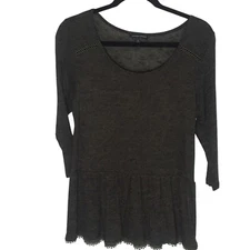 Signature Studio Top Womens Small Black Boho Abstract Crochet Trim Blouse Tunic