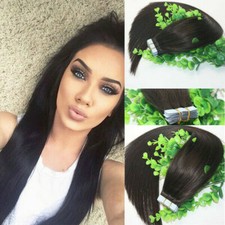 12AA RUSSIAN TAPE IN HAIR Extensions 1b NATURAL COLOUR 40Pcs 100g STRAIGHT