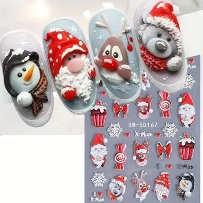 NAIL STICKERS FLOWERS TULIPS 5D Nail Art Stickers Embossed Christmas Snowflakes Santa Claus Snowman (SWD167)