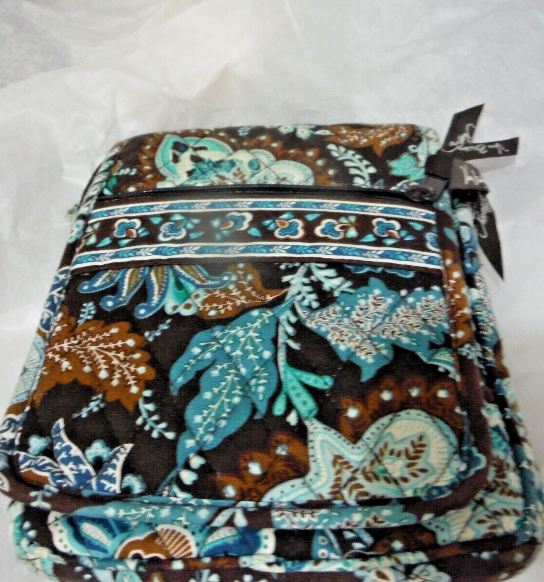 VERA BRADLEY Mini Hipster Java Brown Teal Blue Cr… - image 1