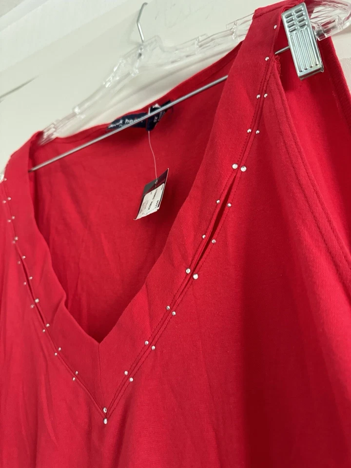 Blusa sin mangas suéter informal roja con cuentas DEREK HEART (NUEVA CON ETIQUETAS) - PLUS talla 3X Foto 4 de 4