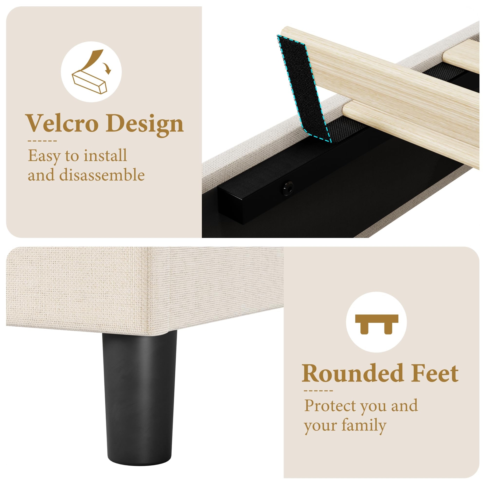 King Size Modern Platform Bed Frame with Upholstered Headboard | New