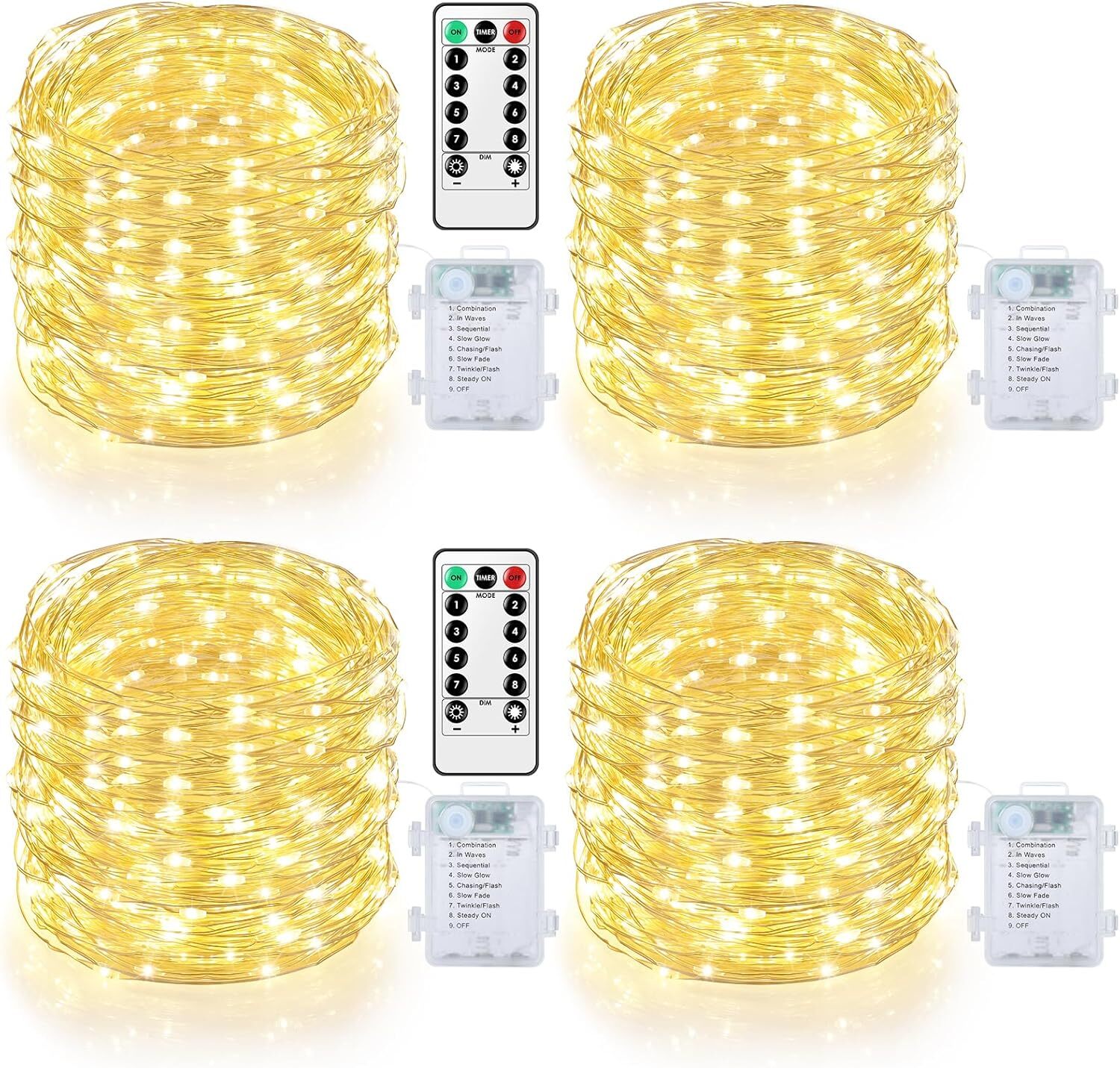 Mlambert 4 Pack 40FT Fairy Lights Battery Operated with Remote & Warm White