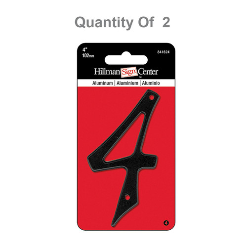 Hillman 841624 4" Black Die Cast Aluminum Number 4 - 2 Pk.