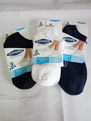 6 paia fantasmini Pompea cotone uomo/donna bianco/nero/blu - Immagine 1 di 3