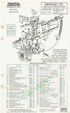 MASSEY-HARRIS COMBINE : ZENITH 30 VEA CARBURETTER SERVICE BULLETIN / PARTS LIST