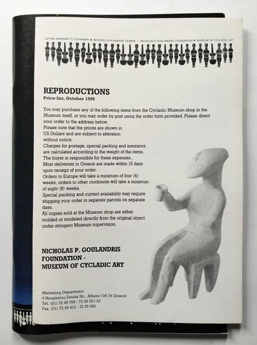 Museum Of Cycladic Art Replicas Catalog Includes Price List 1999 Greek Artifacts - Imagen 2 de 6