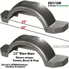 SET OF 2 (TWO) FULTON SINGLE AXLE TRAILER FENDERS 13" WHEELS TIRES SKIRT BOAT