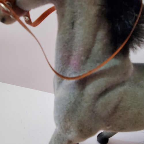Horse Pony Figure Toy Flocked Plastic Fuzzy Mane Long Tail Gray 7" Bridle Vintag - Picture 9 of 10
