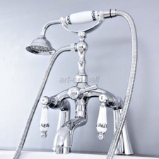 Polished Chrome Deck Mount Clawfoot Bath Tub Faucet Set Handheld Shower atf762