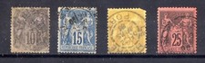 FRANCE !  4 Timbres SAGE de 1870-1900 Variétés de Couleurs et Oblitérations