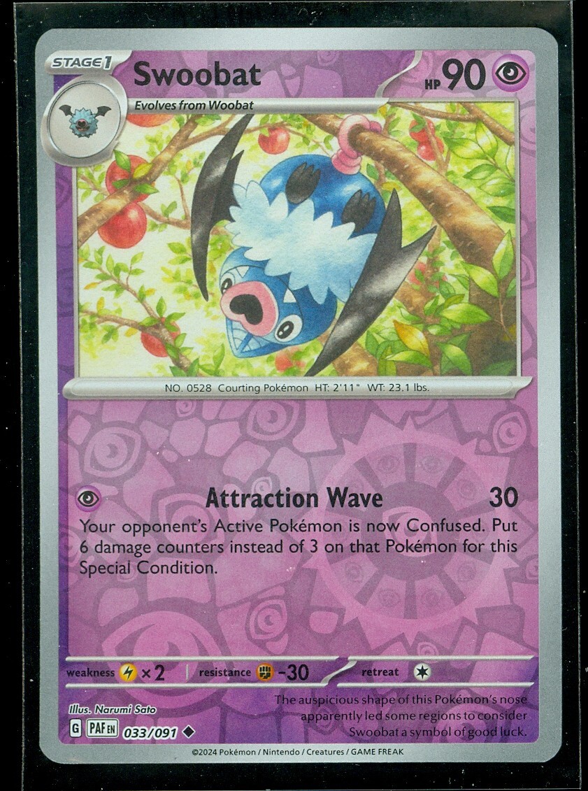 Pokemon SWOOBAT 033/091 - Paldean Fates - Rev Holo - - MINT
