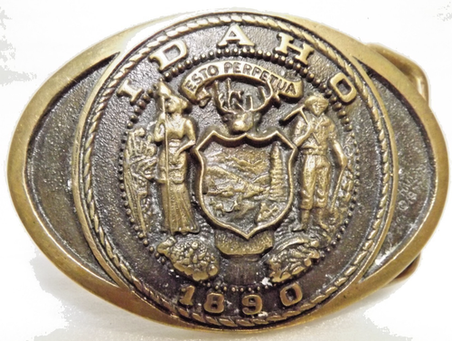 VTG Idaho State Seal 1890 Belt Buckle Oval Solid Brass 70's Size 3.4"x 2.5" 1983 - Picture 3 of 8