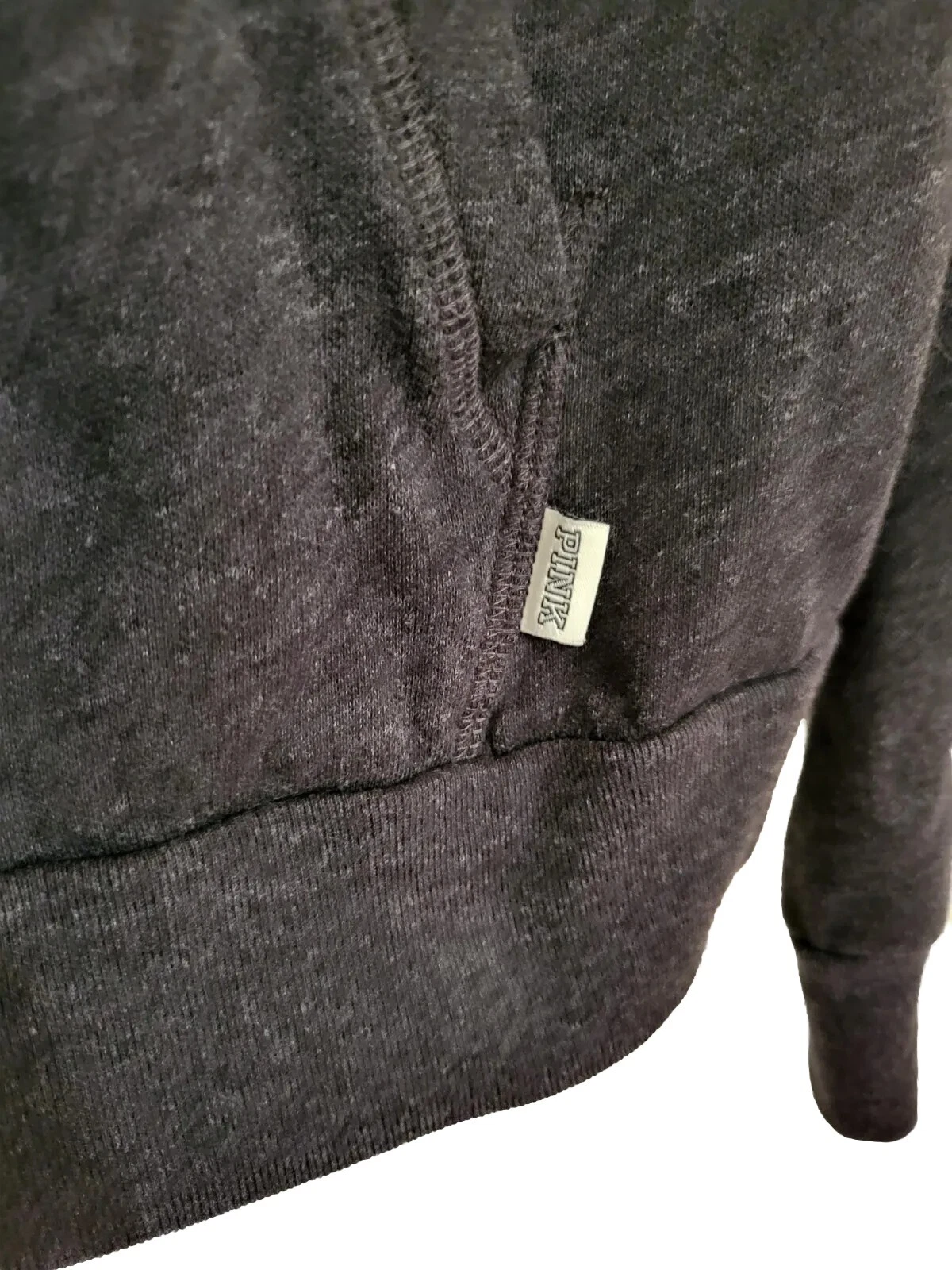 UNDERCOVER Felpa con cappuccio rosa Victoria's Secret donna nera canguro tasche cerniera intera taglia S.