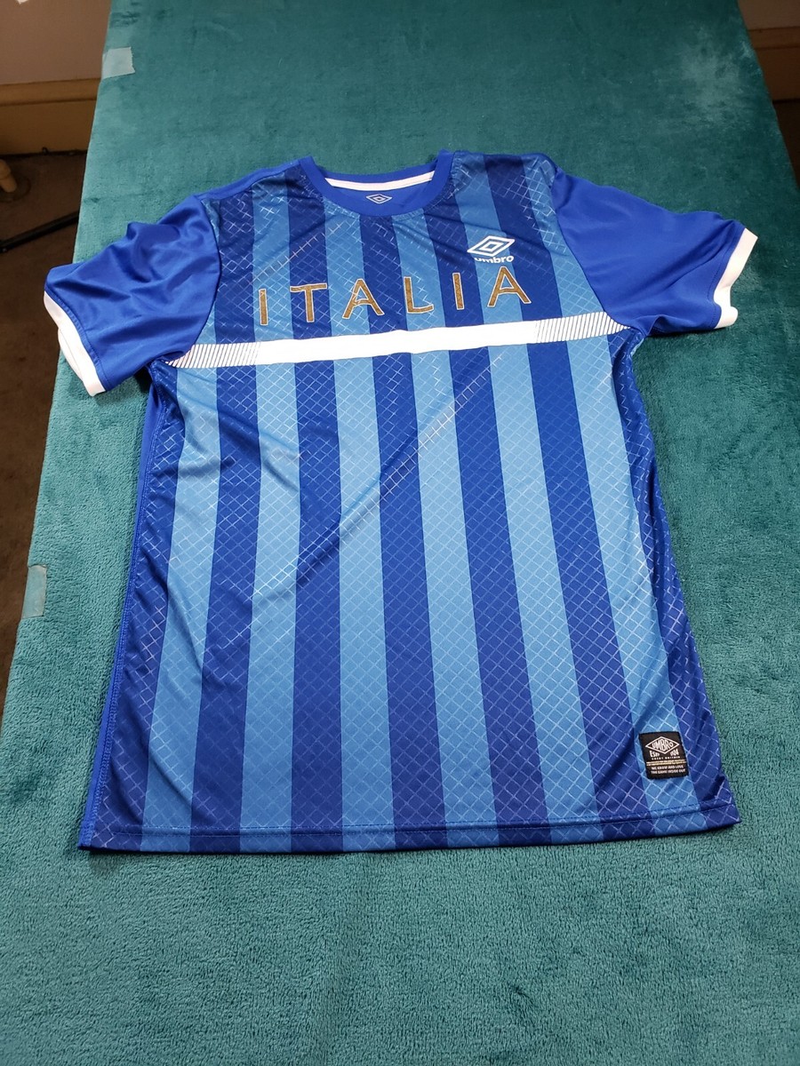 UMBRO Italia Jersey Sz Small Mens Blue Crew Neck Striped Polyester