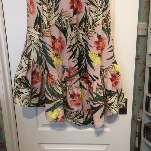 Asos Pink Floral Drop Back Elasticated Waist Skirt S14 Frilled Hem Summery - Picture 11 of 14