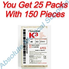 150-Pieces Kerr SybronEndo K3 Files Taper-02 Size-0.40 Length 25mm 825-2405