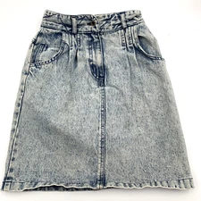 Vintage 80s Womens Denim Skirt Sz 3/4 C'est Joli By Laura Acid Wash