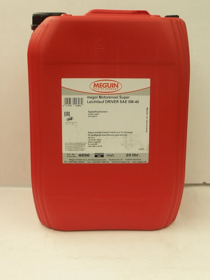 Aceite de motor Meguin Megol 7 €/l funcionamiento súper ligero Driver SAE 0W-40 20 L A3 / B4