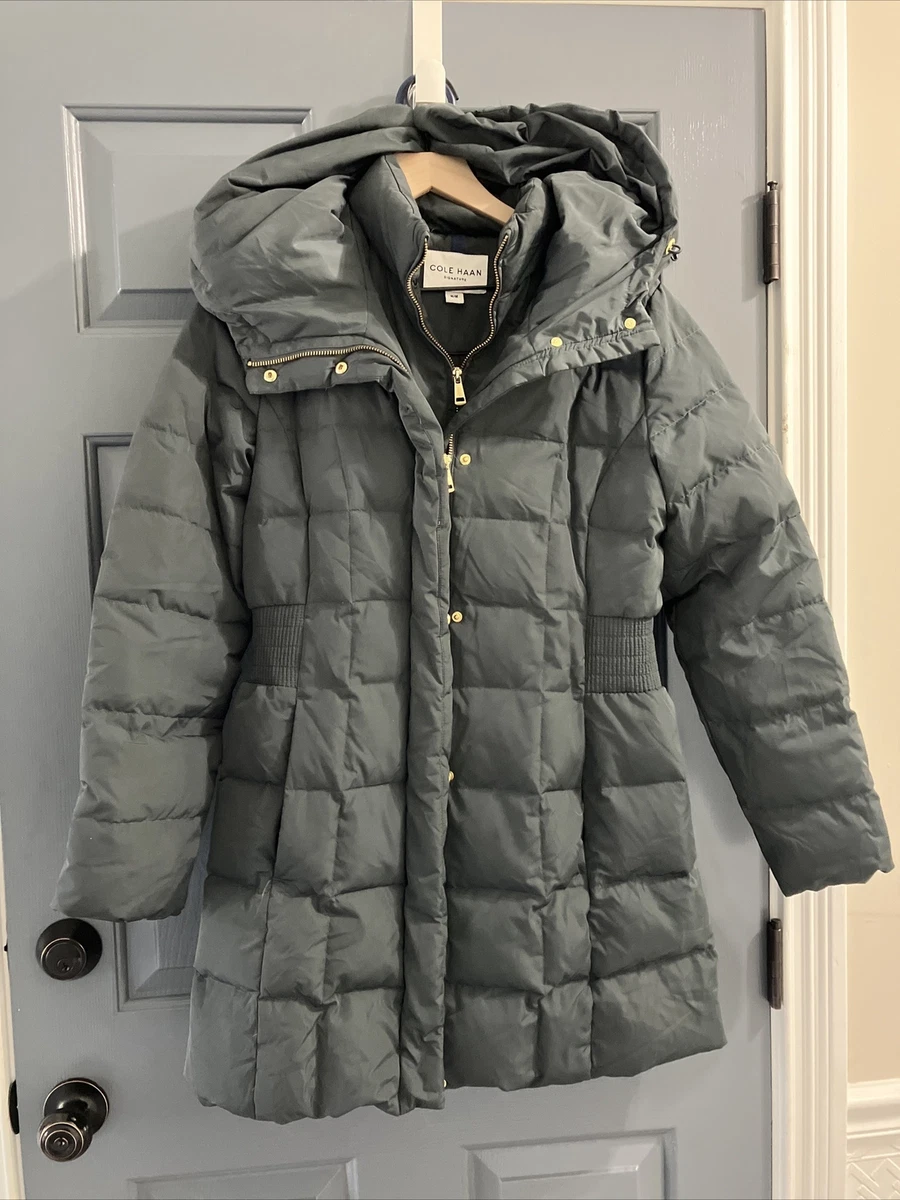 Cole Haan Womenu0026#039;s Signature Hooded Down Long Puffer Coat Green Med |  eBay