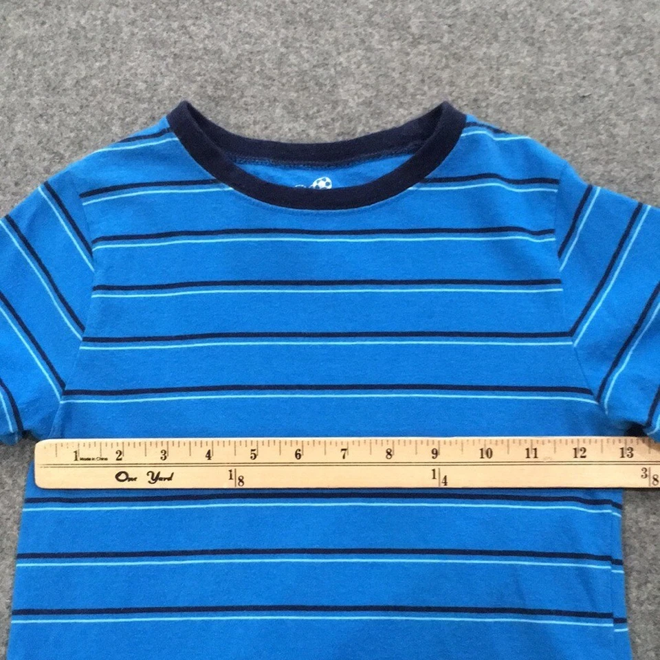 Camisa Okie Dokie Niños Talla 5/6 Azul Rayas Manga Corta Camiseta 100% Algodón Preppy Foto 4 de 4