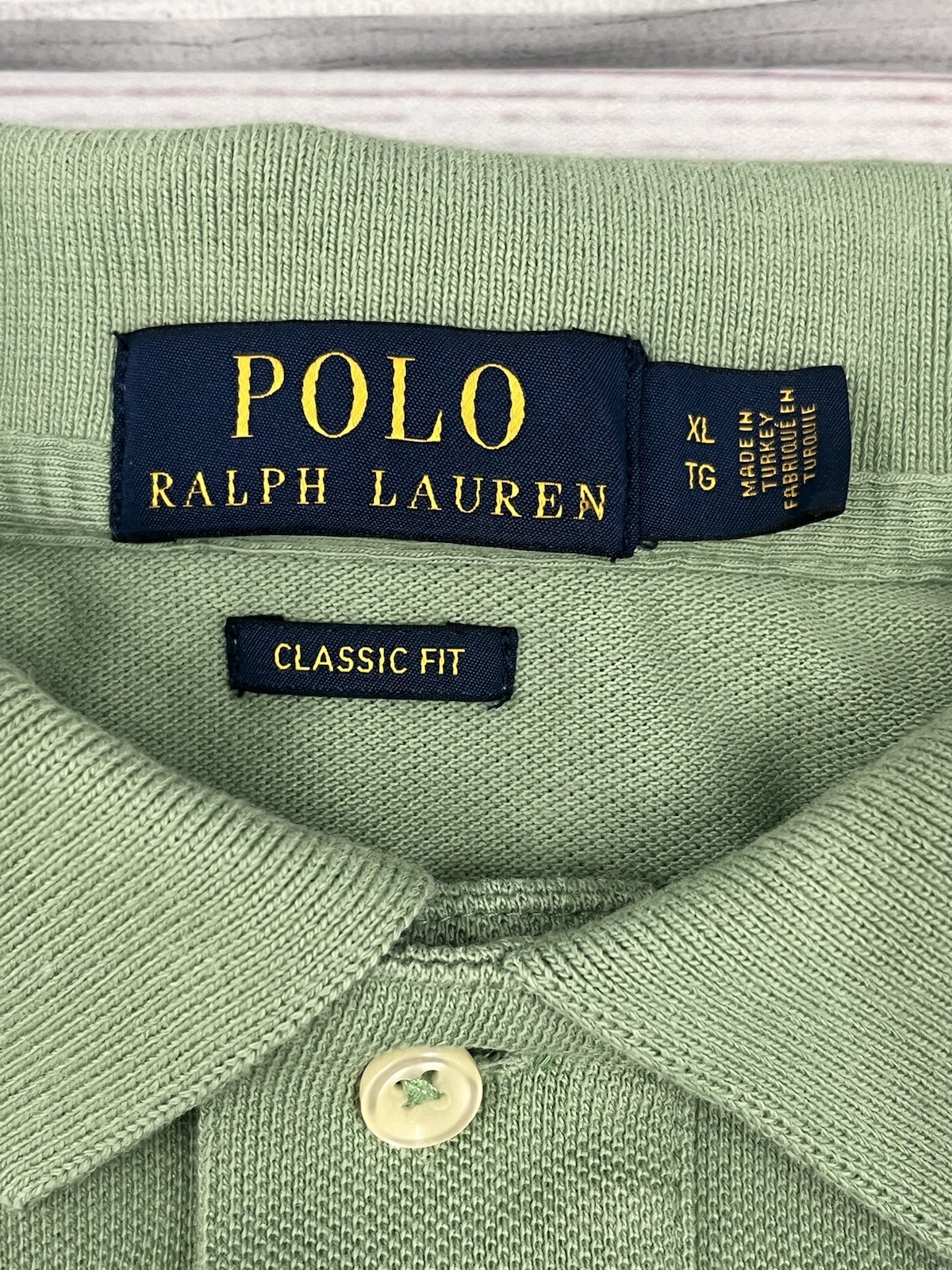 Polo Ralph Lauren da uomo XL Classic Fit Camicia verde con cravatta tinta grande pony