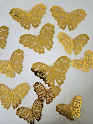 12 Stück 3D Gold Schmetterlinge Wandbilder Wohndeko Schmetterling 3 verschiedene Größen