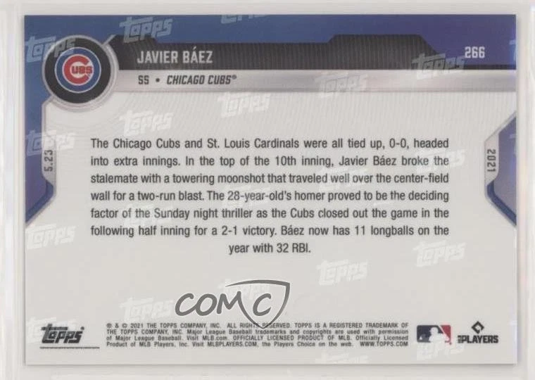 2021 Topps Now /481 Javier Baez #266 - Image 2 of 2