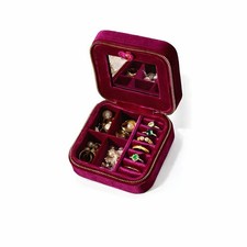 Velvet Travel Jewelry Organizer Box w/ Mirror Rings Necklace Zip Case