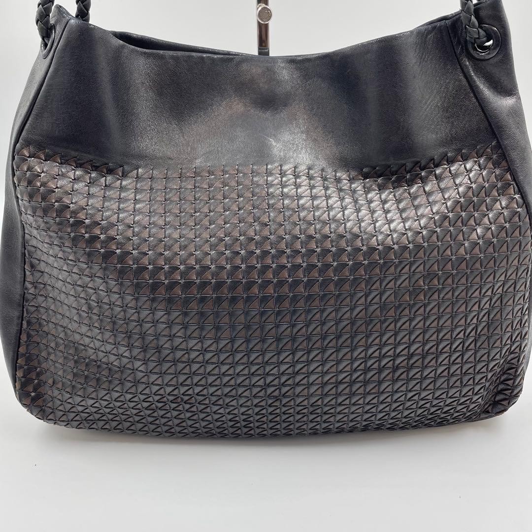 Bottega Veneta Women's Shoulder Bag Hobo Leather Intrecciato Black Vintage thumbnail 2