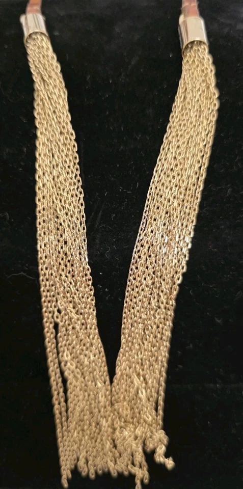 Michael Kors Equipaje Cuero Marrón + Borla Oro Pulido Collar Largo BONITO Foto 4 de 4