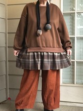 LAGENLOOK ARTSY BOHO UPCYCLED PATCHWORK SWEATSHIRT CHEETAH TUNIC+NECKLACE NEW