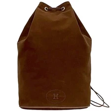 Pre-owned Hermès Polochon Mimil PM Drawstring Backpack, Brown, 100% Cotton.