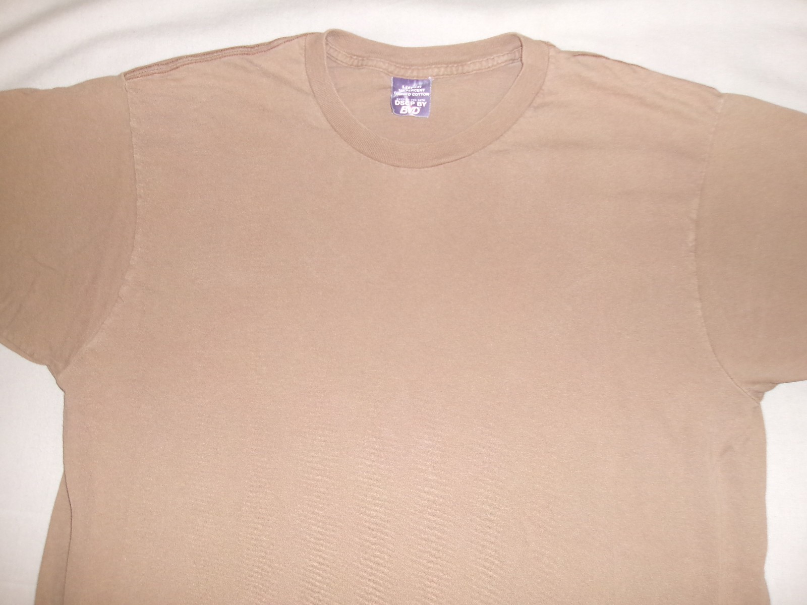 Vtg 80S DSCP BY BVD US ARMY T SHIRT SzL USA MADE BLANK BROWN KHAKI COMBED COTTON