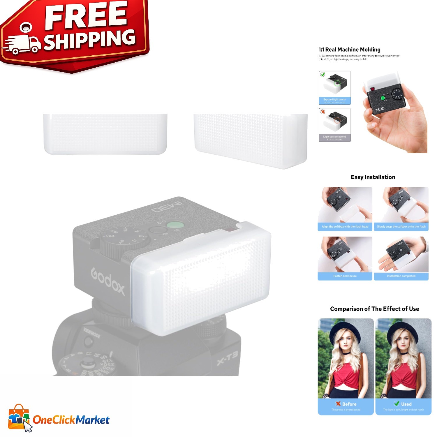 Effortless Attachment IM30DF Flash Diffuser - Perfect for Mini Flash Lighting