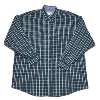 IZOD Button Down Shirt Mens XL Green Blue Plaid Long Sleeve Cotton Preppy Casual