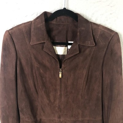 DANA BUCHMAN レザージャケット Dana Buchman Jacket Womens 10 Brown Suede Leather Zip Front