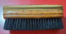 Vintage Genuine Leather Zipper Case with Outside Brush and Items Inside