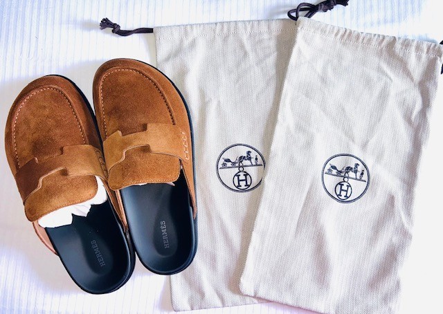 【HERMES】ミュール クロコ ブラウン Authentic Hermes Mens Go Mule Marron Teck Suede Calfskin