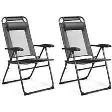 Set of 2 patio dining chairs, folding lounge chairs with 7 level adjus