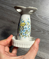 Ceramic Floral Toothbrush Holder Freestanding Glossy Marked Japan