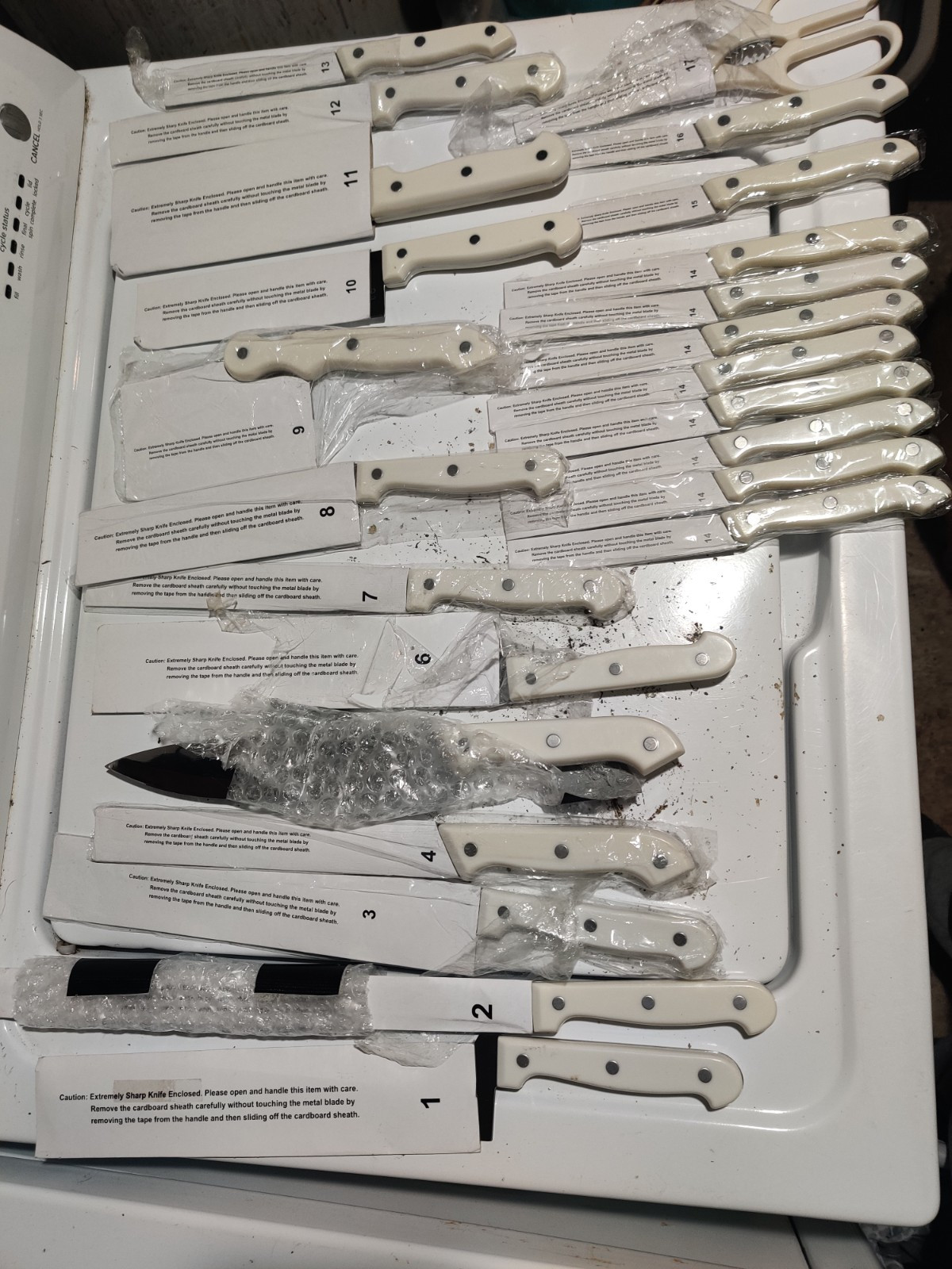 RONCO Showtime Six Star Stainless Steel Kitchen White Handle Knife Set- 24 Piece