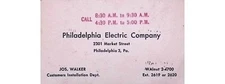 Philadelphia Electric Company Business Card Jos Walker 1950s 1960s