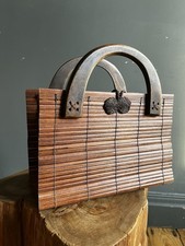 Vintage Bamboo Wooden Handbag Boho Japanese Style Clutch Tote