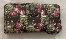 PORTMONEE mit TOTENKOPF GELDBÖRSE GELDBEUTEL ✅NEU Kartenfach Rosen Bunt Schwarz