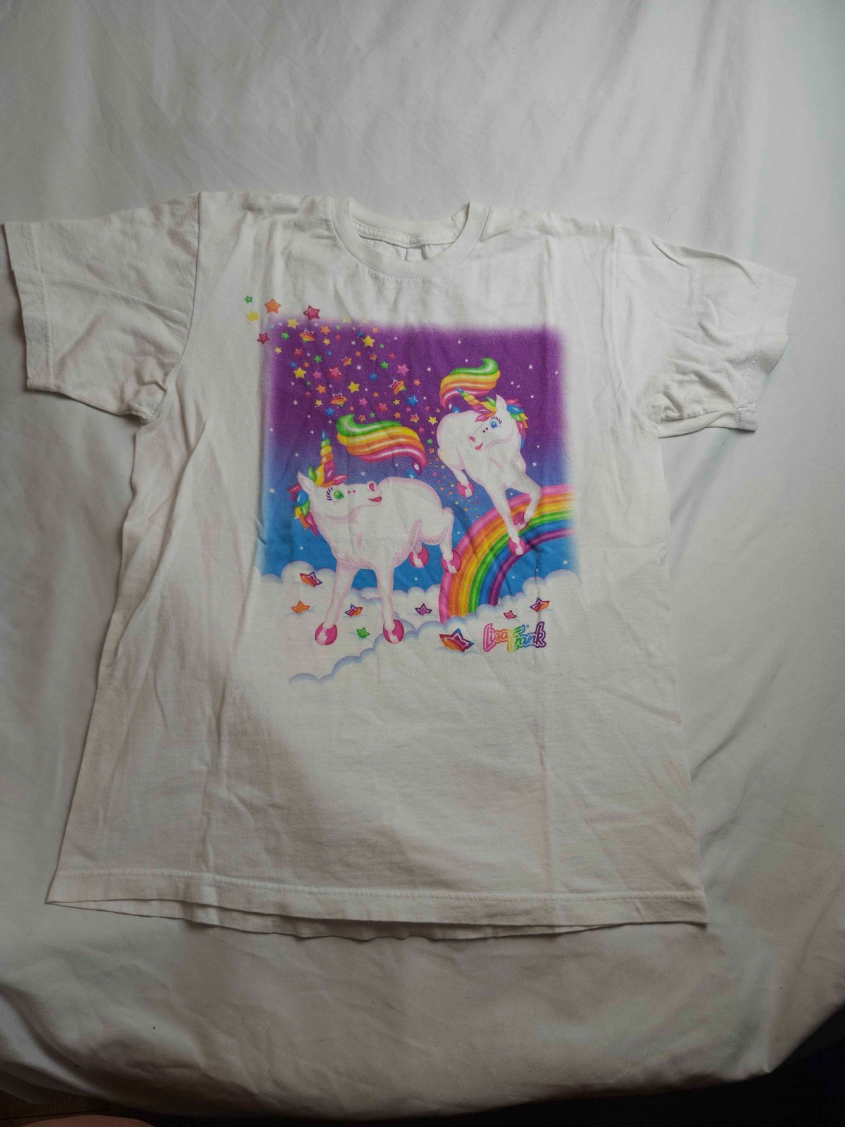 Lisa Frank Unicorn Rainbow Shirt Womens Medium White Stars Graphic Print Retro