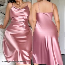 Nightgown Satin Slip Dress Lace Trim Spaghetti Strap Mid Calf Sleepwear Lounge
