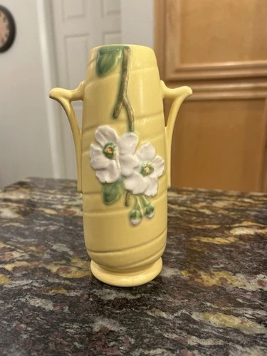 1930s  Weller ~Dogwood Blossom~  Flower Pottery Vase Art Deco - Yellow