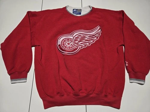 Vintage Detroit Red Wings Sweatshirt L V-Neck Embroidered Thermal Waffle Knit
